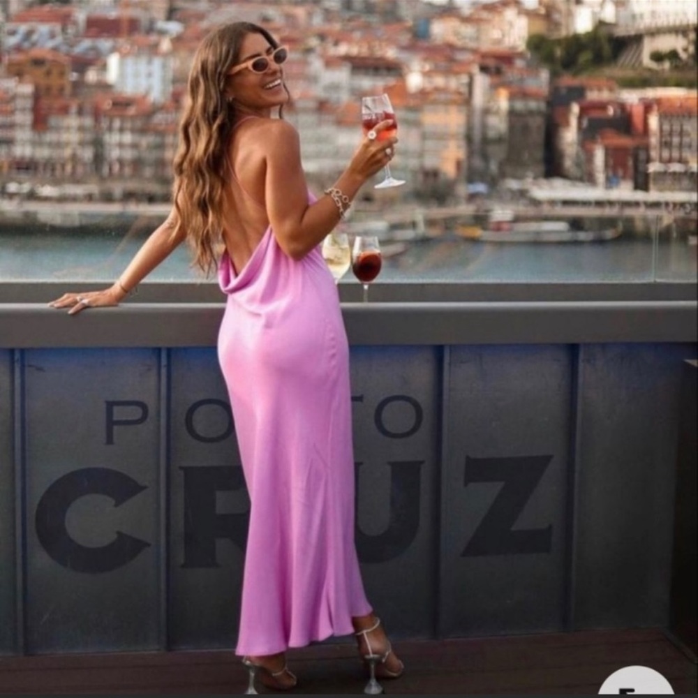 ZARA pink mauve satin effect lingerie style midi dress Sz L NWT bloggers fave